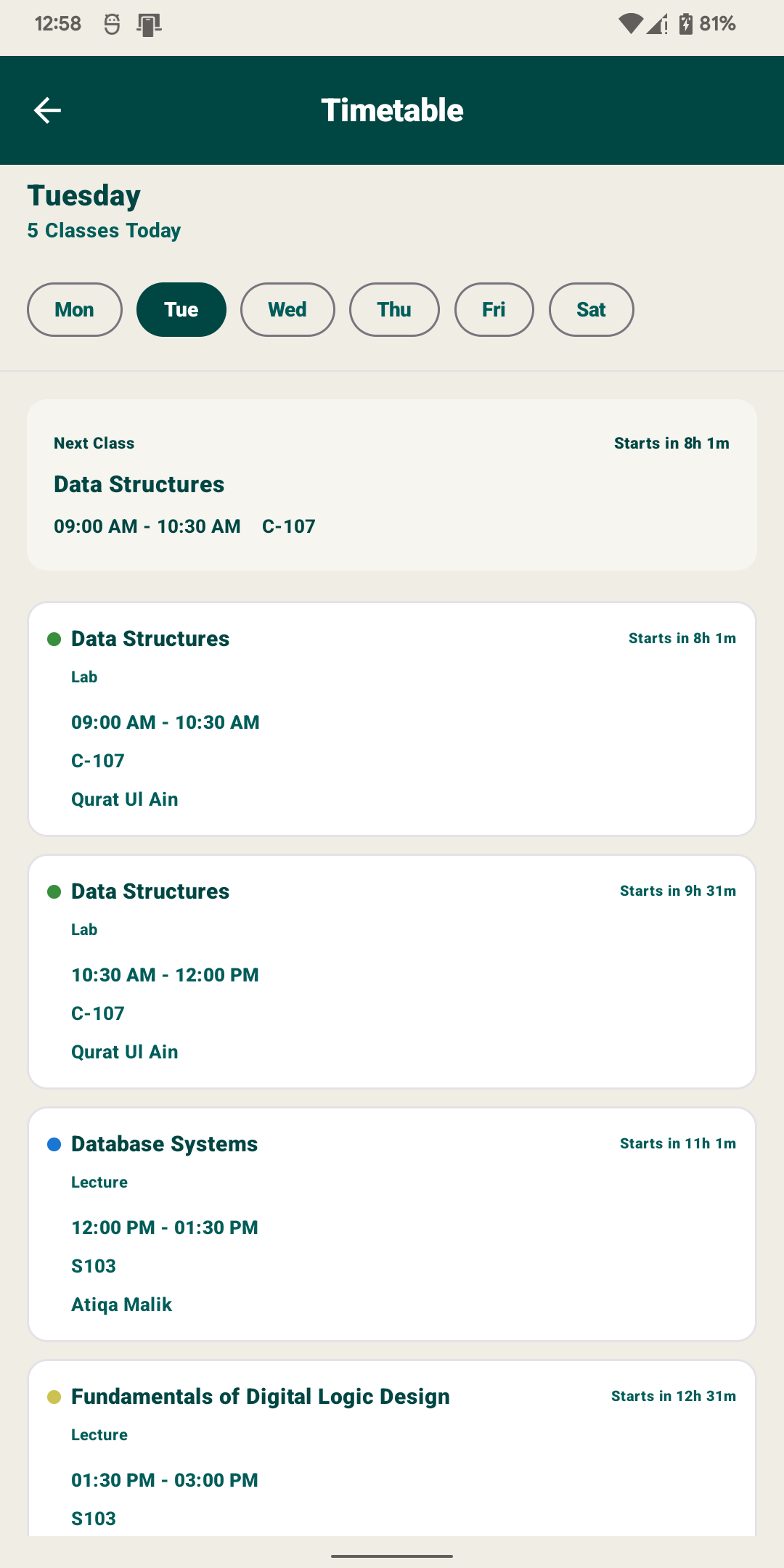 Weekly Timetable APK Screenshot